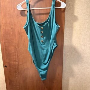 SHEIN Teal Ribbed Knit Top